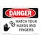 Signmission OSHA Danger Sign, Watch Your Hands And Fingers, 18in X 12in Aluminum, 12" W, 18" L, Landscape OS-DS-A-1218-L-1602 - alternate 1
